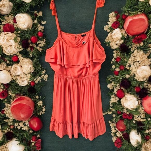 TORRID PlusโSize Coral SleevelessChallis Ruffle Tie Tassle Midi Dress Size 2X - Picture 13 of 16